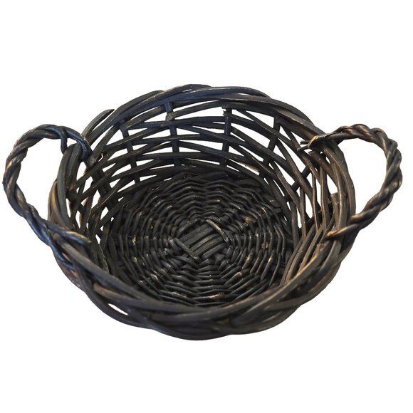 Small Black Wicker Basket, Good Condition - Picture 2 of 4